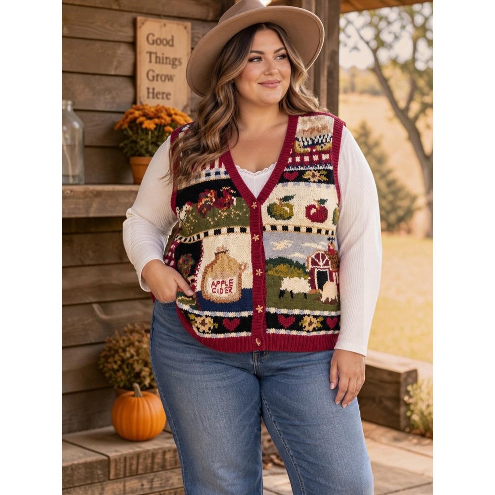 Vintage The Avenue 3X Apple Cider Farm Sweater Vest Ramie Cotton Cottagecore